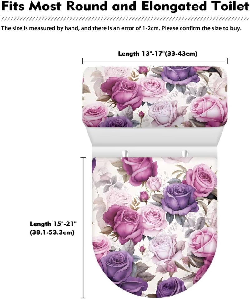 CREAMIC Purple Rose Toilet Lid Cover and Tank Lid Cover Machine Wash Bathroom Super Soft Toilet Lid Cover Set Seat Covers Fits Most Lids for Accessories Decor - Image 5